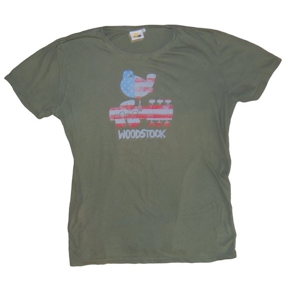 2019 Woodstock 50th Anniversary Green American Flag Short Sleeve T-Shirt Mens XL - Picture 1 of 7